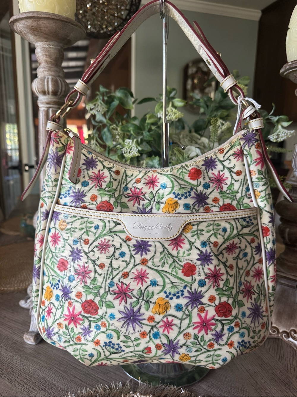 Like NEW Dooney & Bourke Floral Embroidered  Bag Collectors w/ Rainbow Zippers